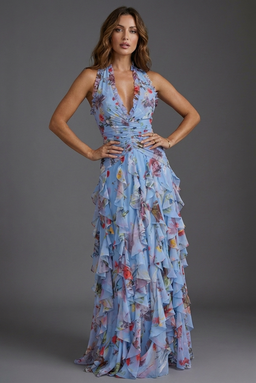 Imogen | Wedding Guest Floral Chiffon Maxi Dress