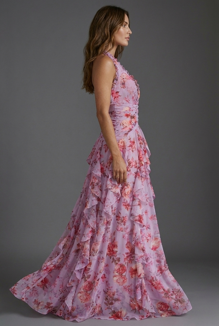 Imogen | Wedding Guest Floral Chiffon Maxi Dress