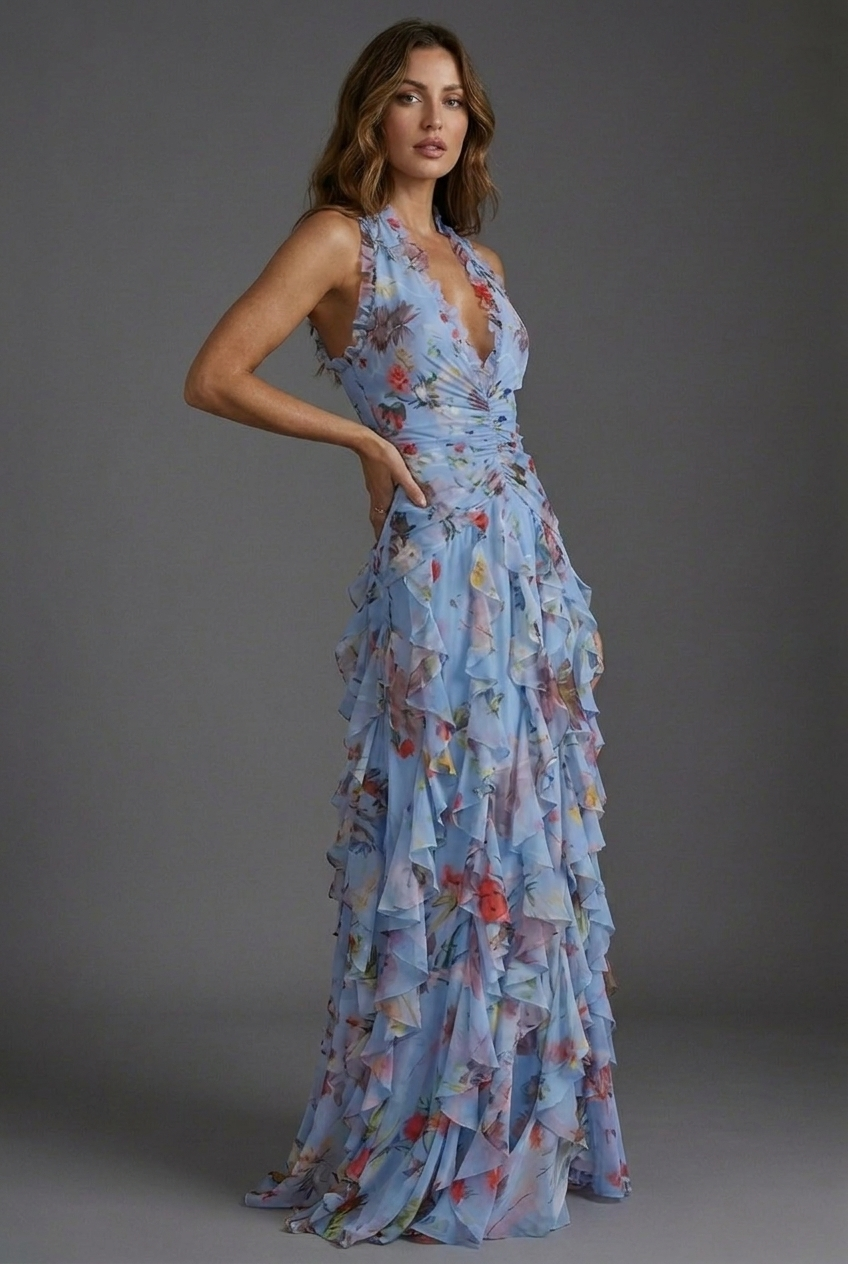 Imogen | Wedding Guest Floral Chiffon Maxi Dress