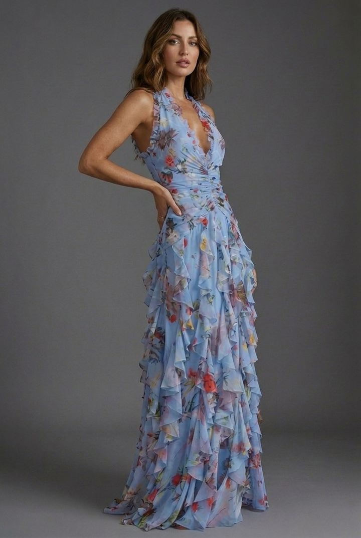Imogen | Wedding Guest Floral Chiffon Maxi Dress