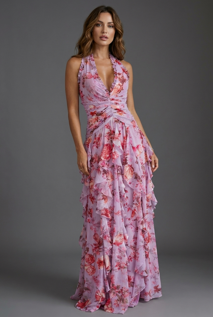 Imogen | Wedding Guest Floral Chiffon Maxi Dress