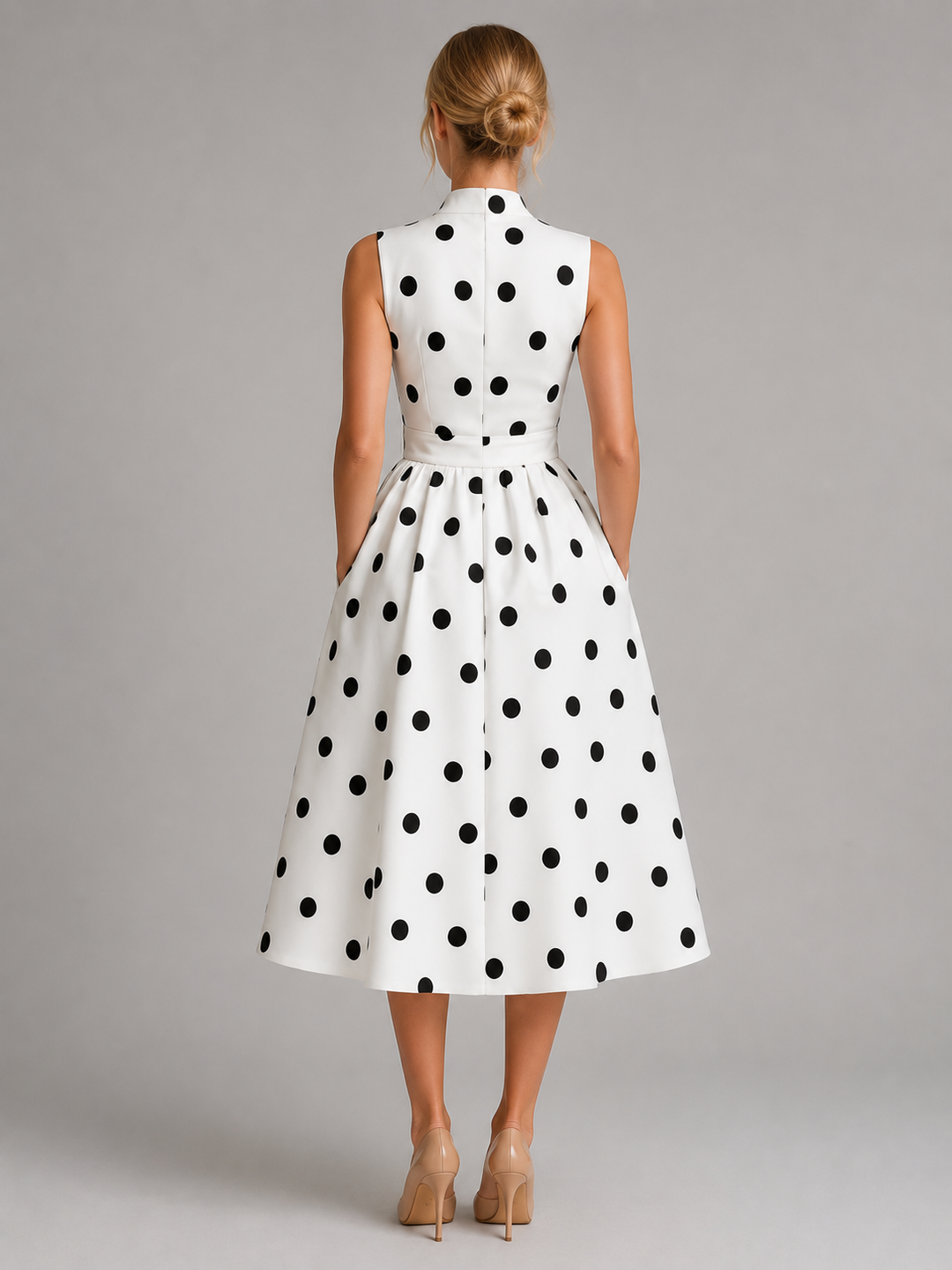 Imogen | Wedding Guest Polka Dot Sleeveless Wrap Midi Dress