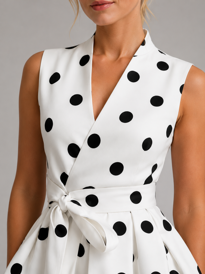 Imogen | Wedding Guest Polka Dot Sleeveless Wrap Midi Dress
