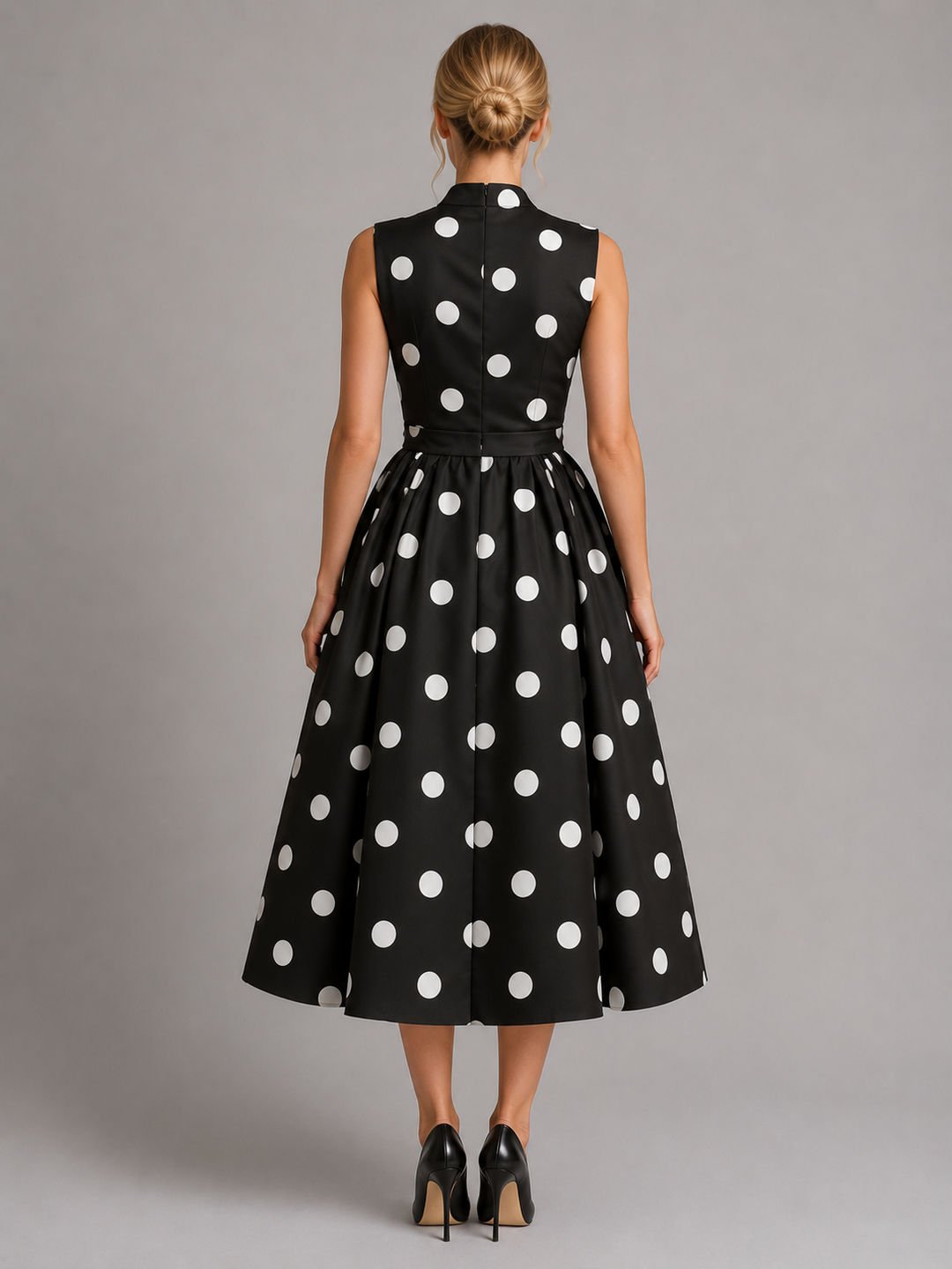 Imogen | Wedding Guest Polka Dot Sleeveless Wrap Midi Dress