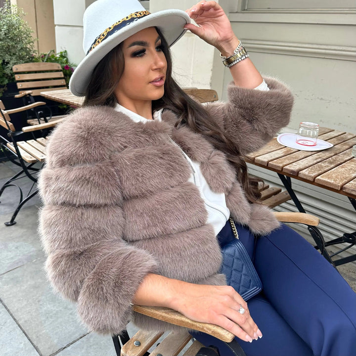 Imogen | Womens Cropped Faux Fur Open Front Jacket