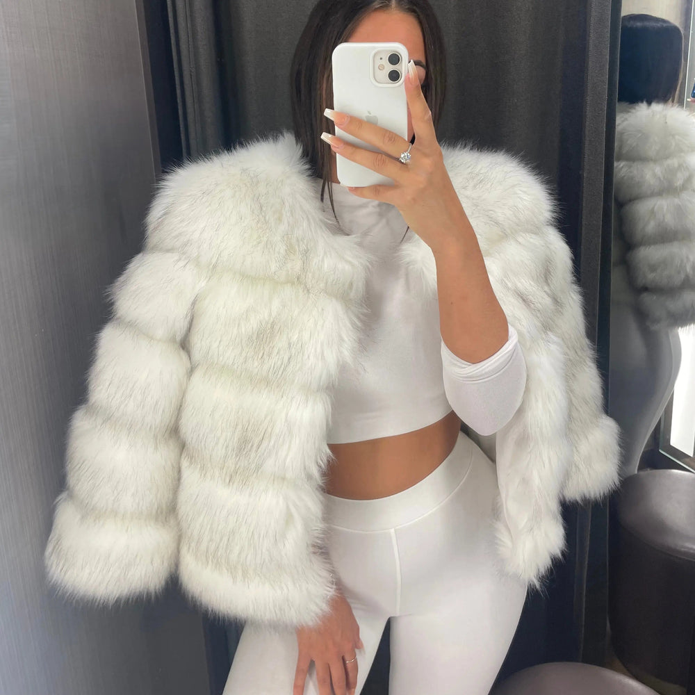 Imogen | Womens Cropped Faux Fur Open Front Jacket