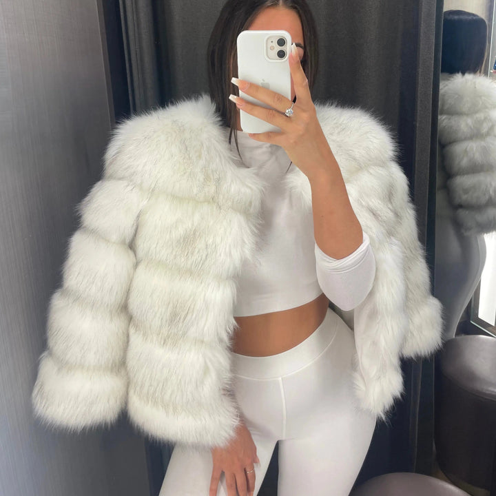 Imogen | Womens Cropped Faux Fur Open Front Jacket