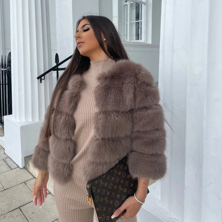 Imogen | Womens Cropped Faux Fur Open Front Jacket