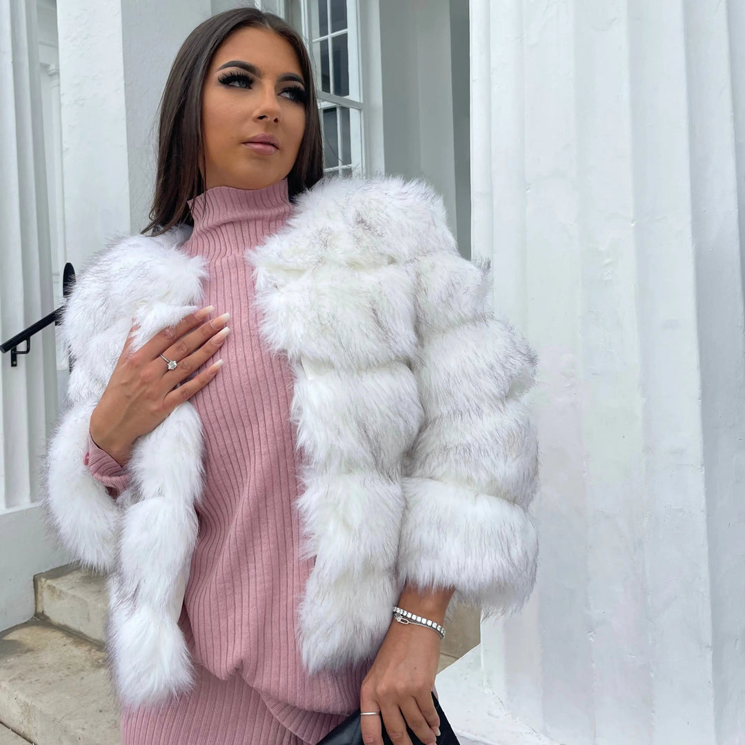 Imogen | Womens Cropped Faux Fur Open Front Jacket