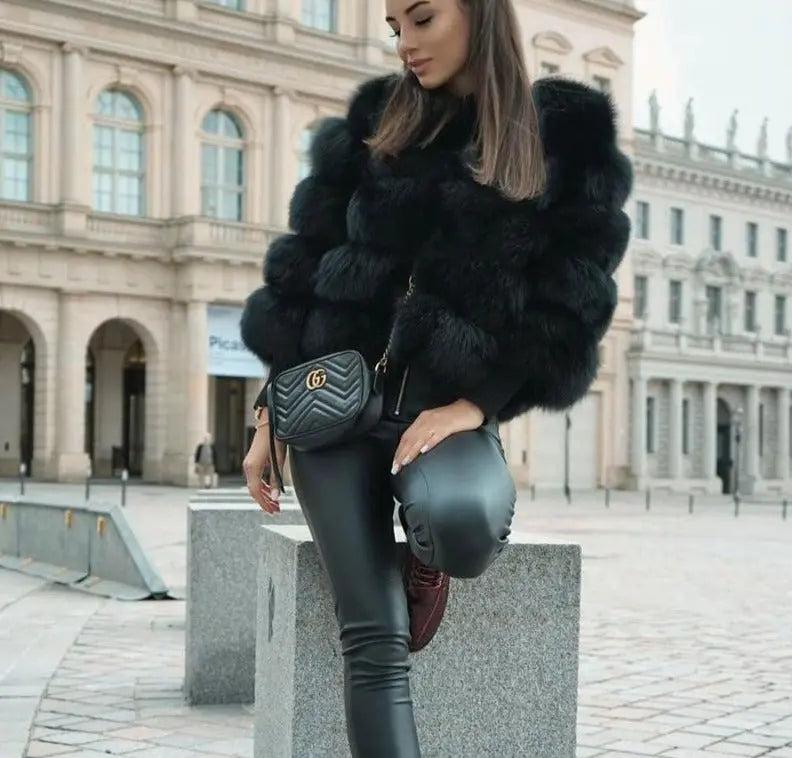 Imogen | Womens Cropped Faux Fur Open Front Jacket