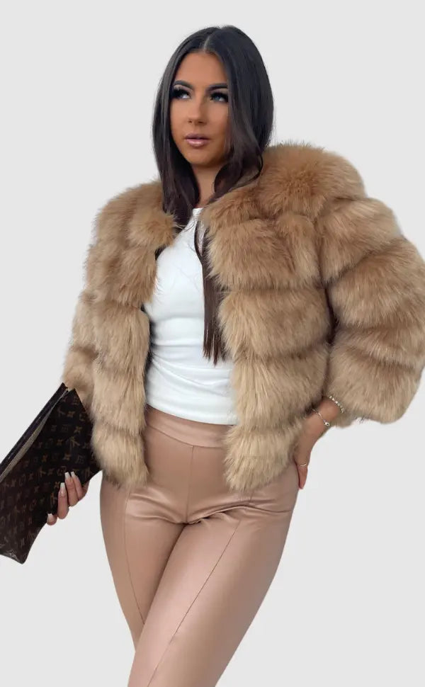 Imogen | Womens Cropped Faux Fur Open Front Jacket