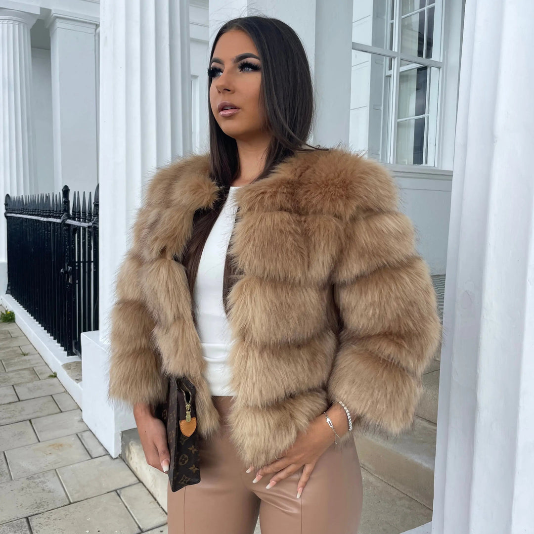 Imogen | Womens Cropped Faux Fur Open Front Jacket
