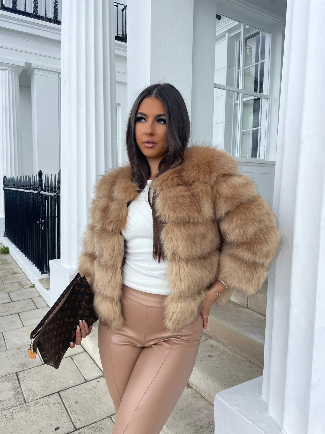 Imogen | Womens Cropped Faux Fur Open Front Jacket