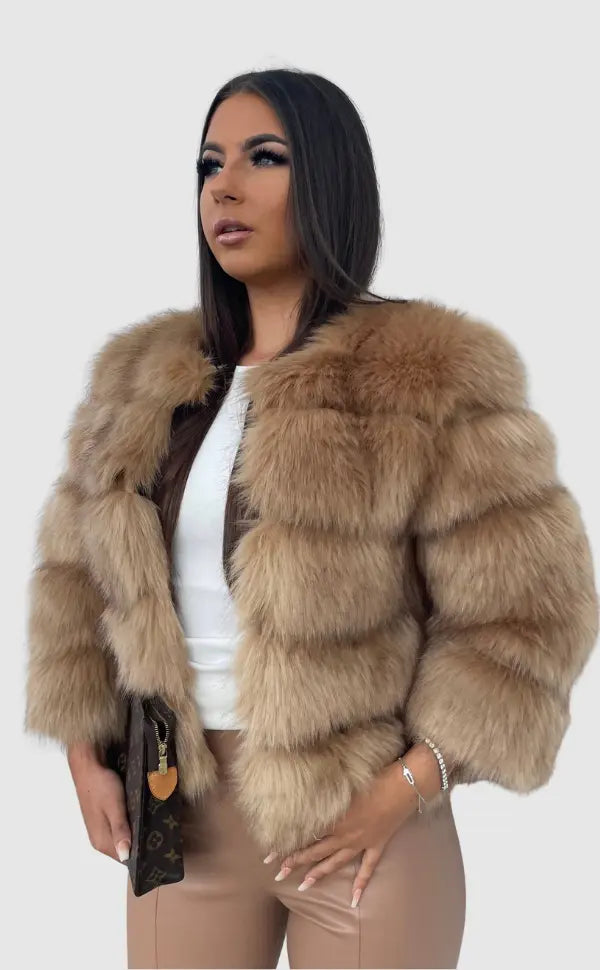 Imogen | Womens Cropped Faux Fur Open Front Jacket