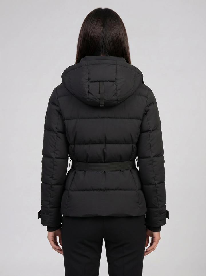 Isla | Black Belted Quilted Hooded Puffer Jacket