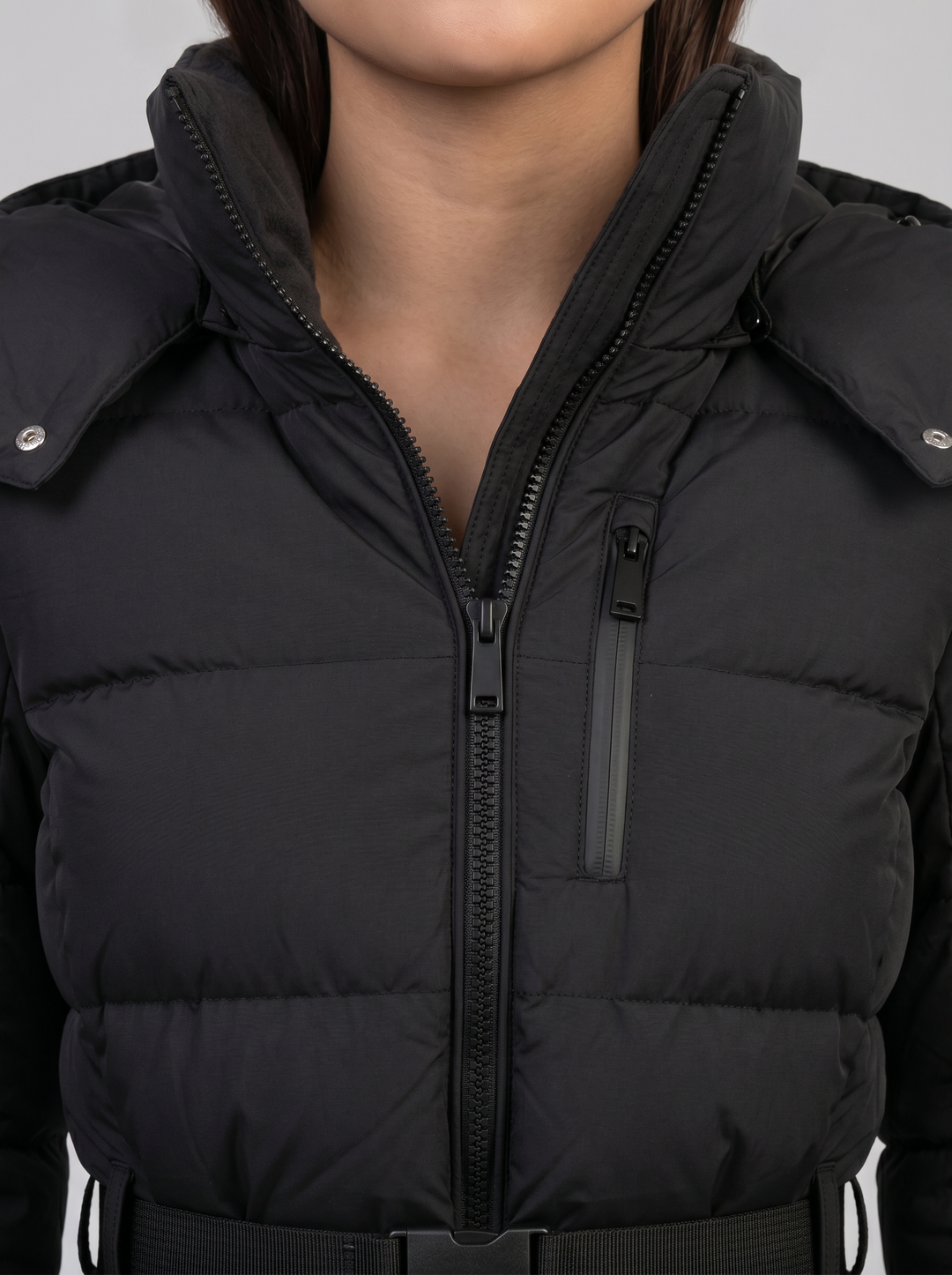 Isla | Black Belted Quilted Hooded Puffer Jacket