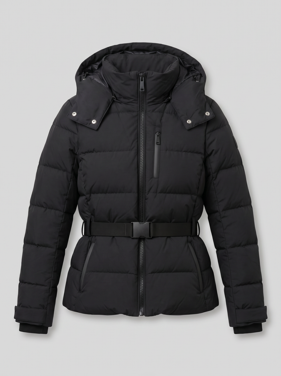 Isla | Black Belted Quilted Hooded Puffer Jacket