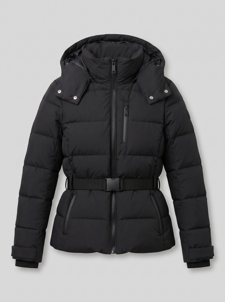 Isla | Black Belted Quilted Hooded Puffer Jacket