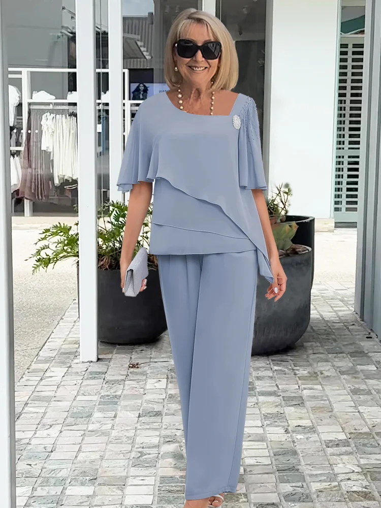 Isla | Chiffon Ruffle Sleeve Going Out Top Wide Leg Trouser Set