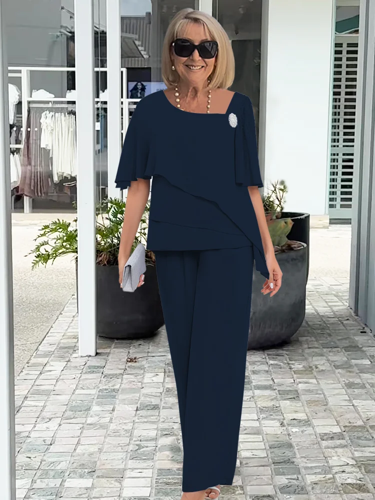 Isla | Chiffon Ruffle Sleeve Going Out Top Wide Leg Trouser Set