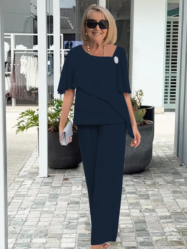 Isla | Chiffon Ruffle Sleeve Going Out Top Wide Leg Trouser Set