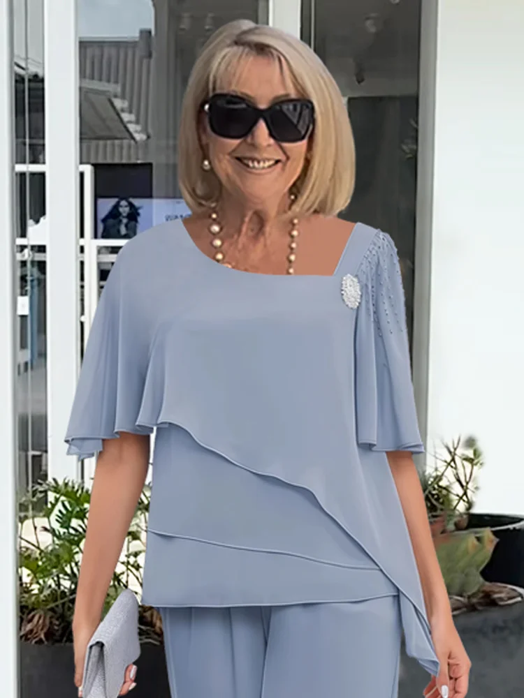 Isla | Chiffon Ruffle Sleeve Going Out Top Wide Leg Trouser Set