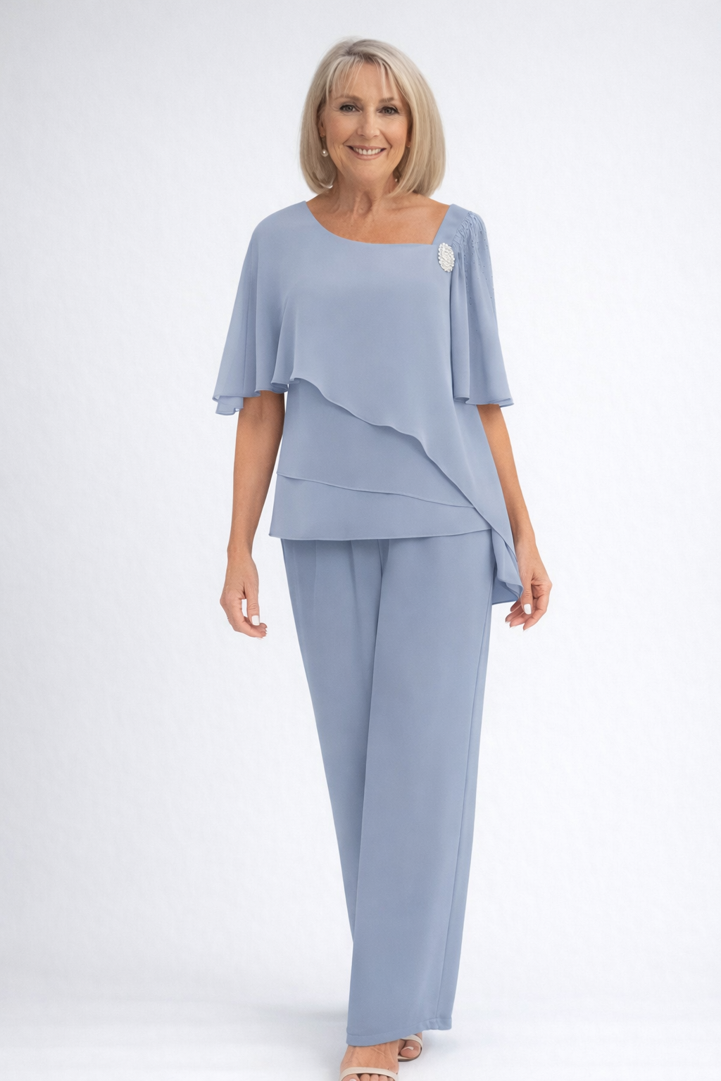 Isla | Chiffon Ruffle Sleeve Going Out Top Wide Leg Trouser Set