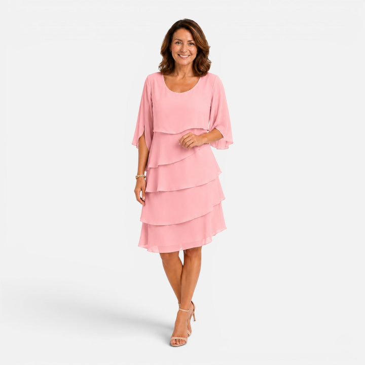 Isla | Tiered Short Sleeve Knee Length Summer Dress