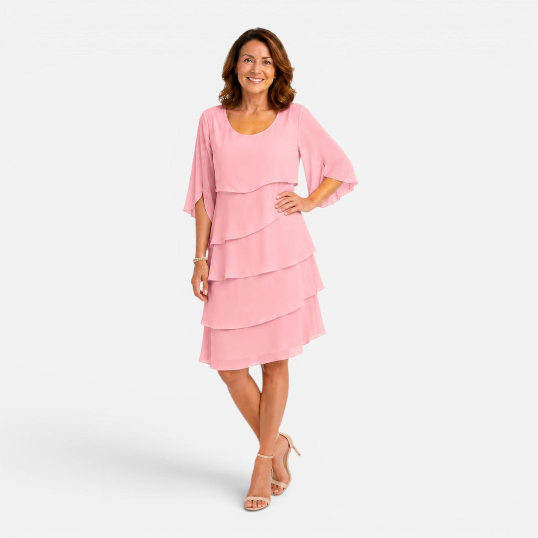 Isla | Tiered Short Sleeve Knee Length Summer Dress