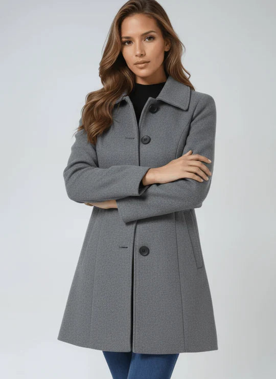Isla | Womens Collared Long Sleeve A-Line Button Coat