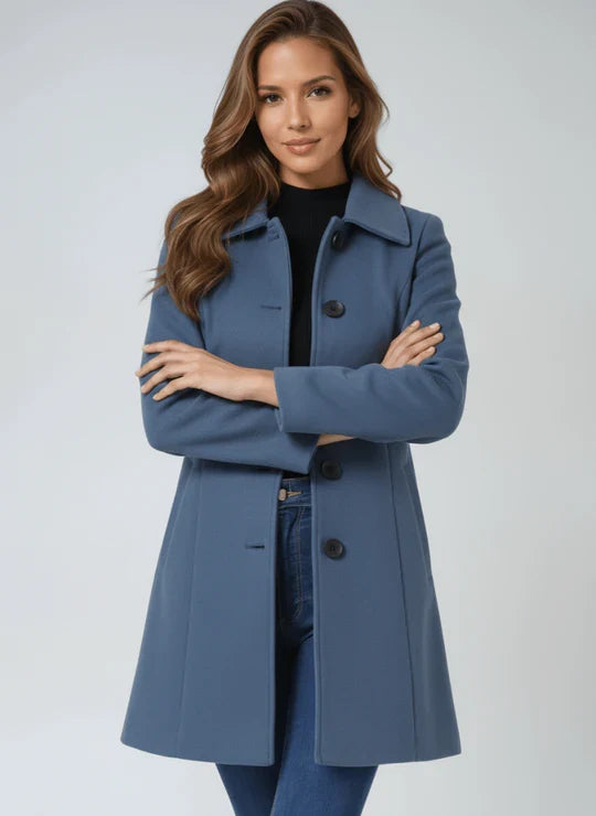 Isla | Womens Collared Long Sleeve A-Line Button Coat