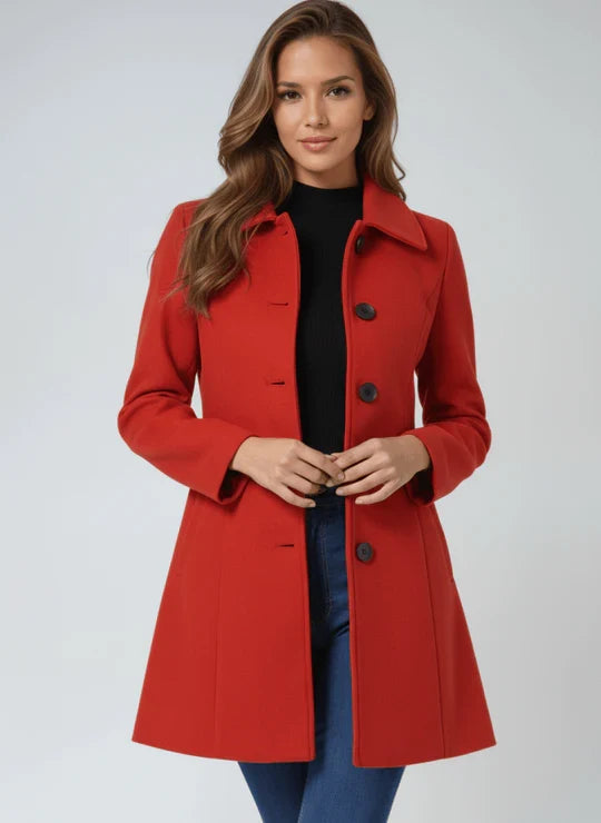 Isla | Womens Collared Long Sleeve A-Line Button Coat