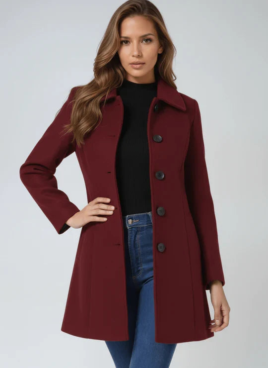 Isla | Womens Collared Long Sleeve A-Line Button Coat