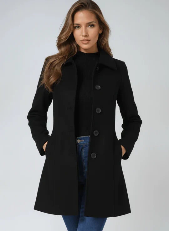 Isla | Womens Collared Long Sleeve A-Line Button Coat