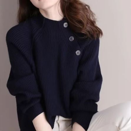 Isla | Womens Knitted Mock Neck Button Sweater