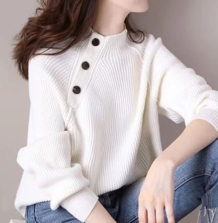 Isla | Womens Knitted Mock Neck Button Sweater