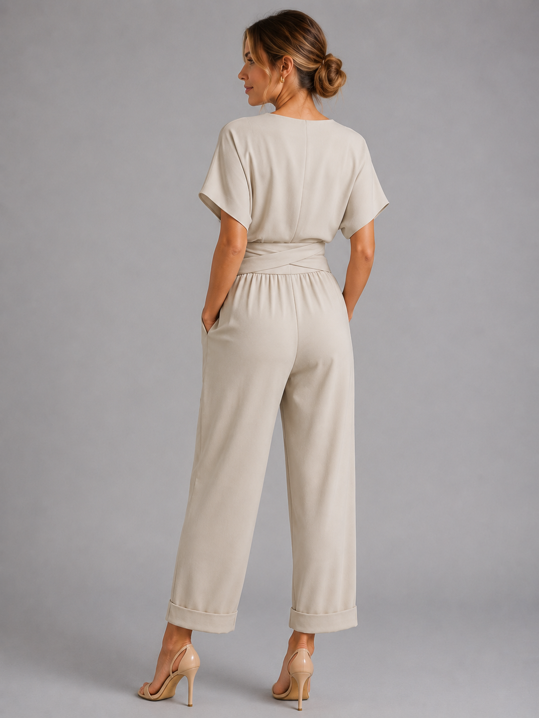 Isla | Womens Wrap V Neck Short Sleeve Jumpsuit