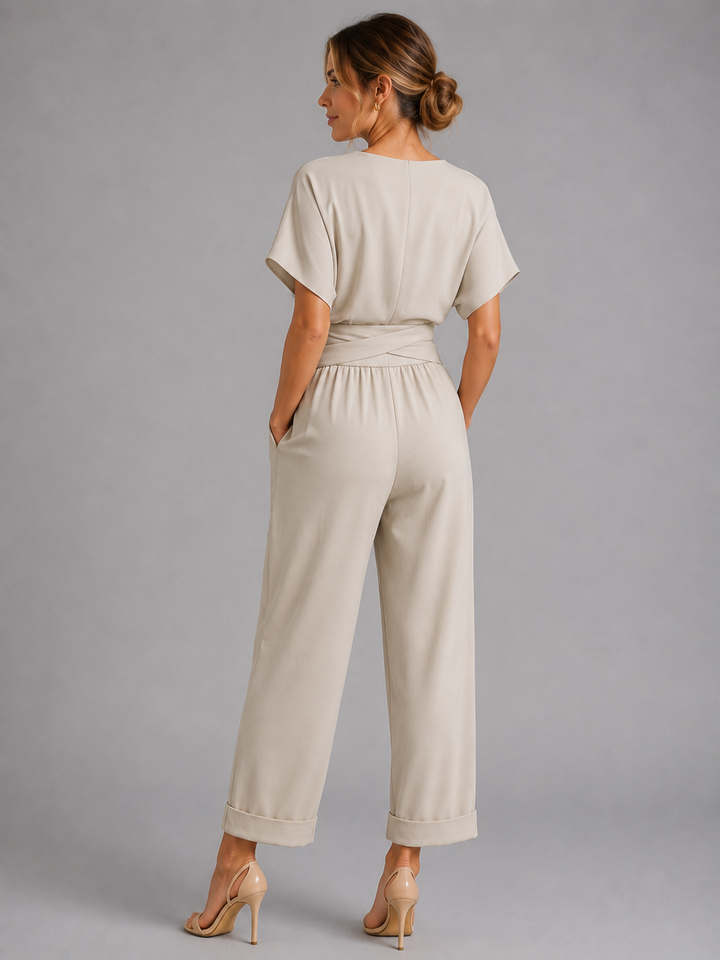 Isla | Womens Wrap V Neck Short Sleeve Jumpsuit