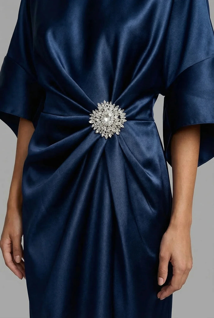 Ivy | Wedding Guest Satin Batwing Sleeve Midi Dress