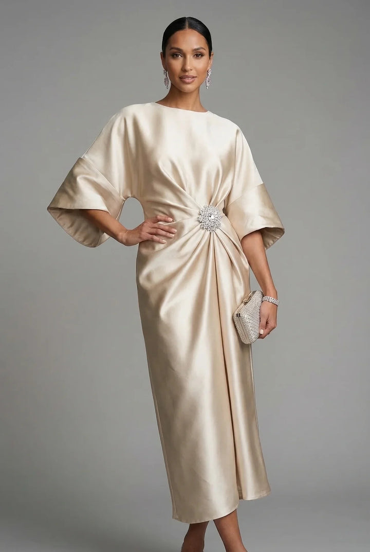 Ivy | Wedding Guest Satin Batwing Sleeve Midi Dress