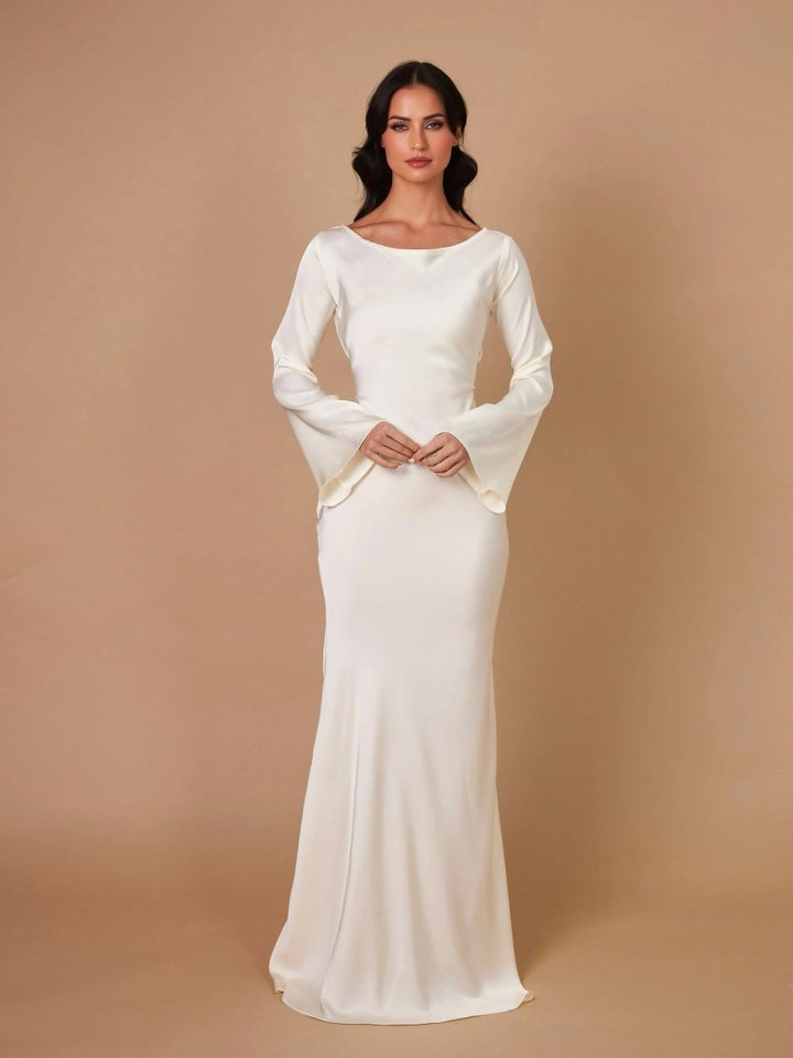 Ivy | Wedding Guest Satin Bell Sleeve Maxi Dress