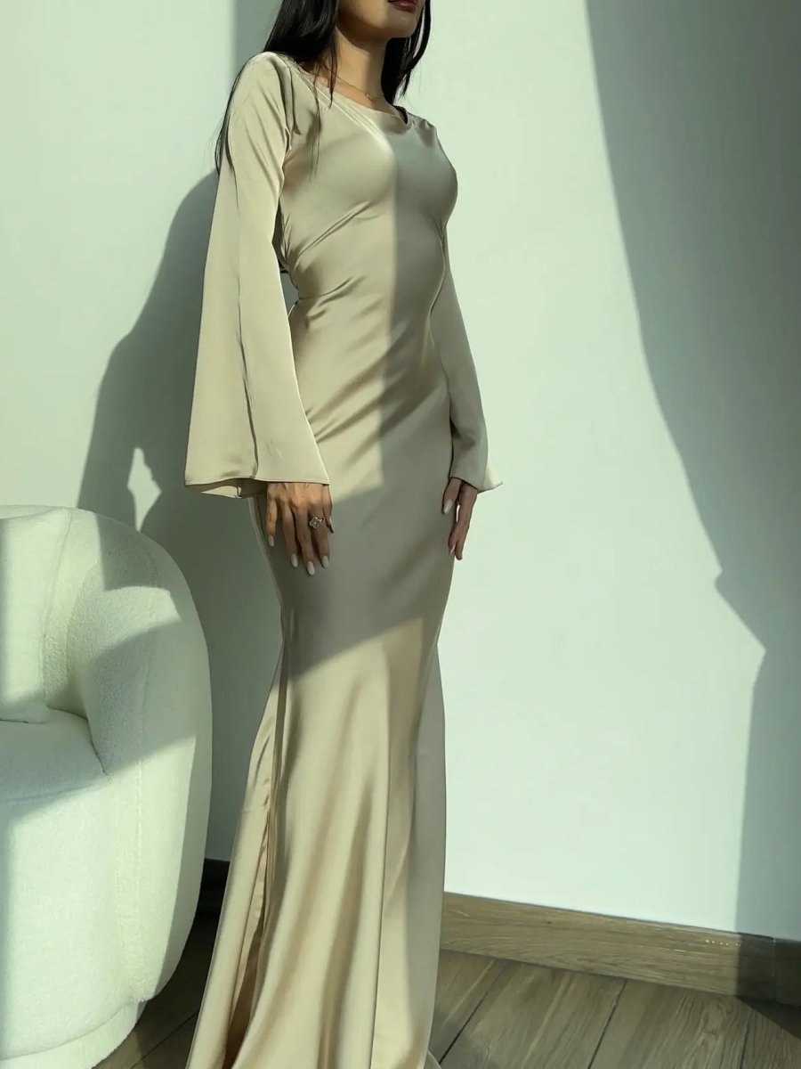 Ivy | Wedding Guest Satin Bell Sleeve Maxi Dress