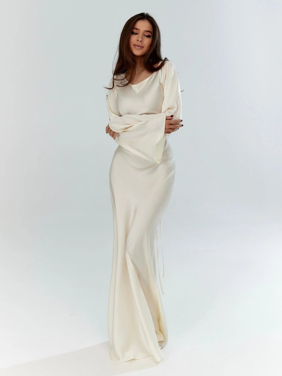 Ivy | Wedding Guest Satin Bell Sleeve Maxi Dress