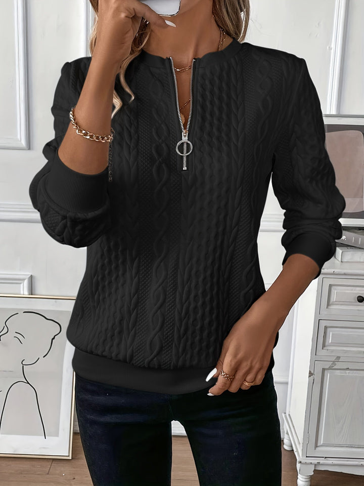 Ivy | Womens Cable Knit Quarter Zip Long Sleeve Sweatshirt