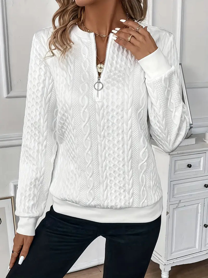Ivy | Womens Cable Knit Quarter Zip Long Sleeve Sweatshirt