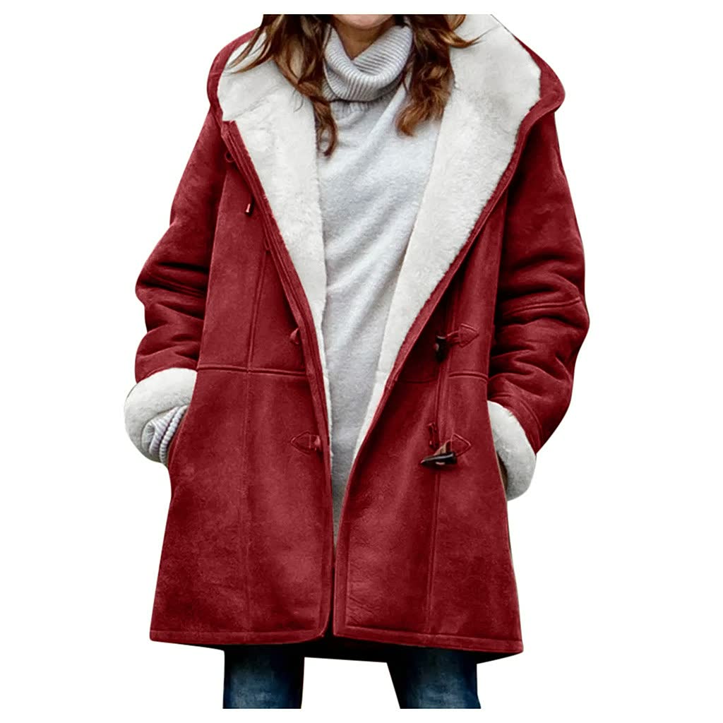 Ivy | Womens Hooded Faux Fur Lined Suede Toggle Coat