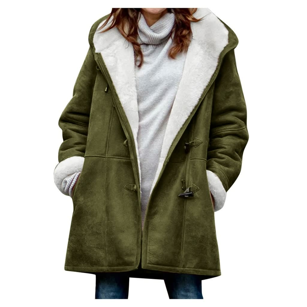 Ivy | Womens Hooded Faux Fur Lined Suede Toggle Coat