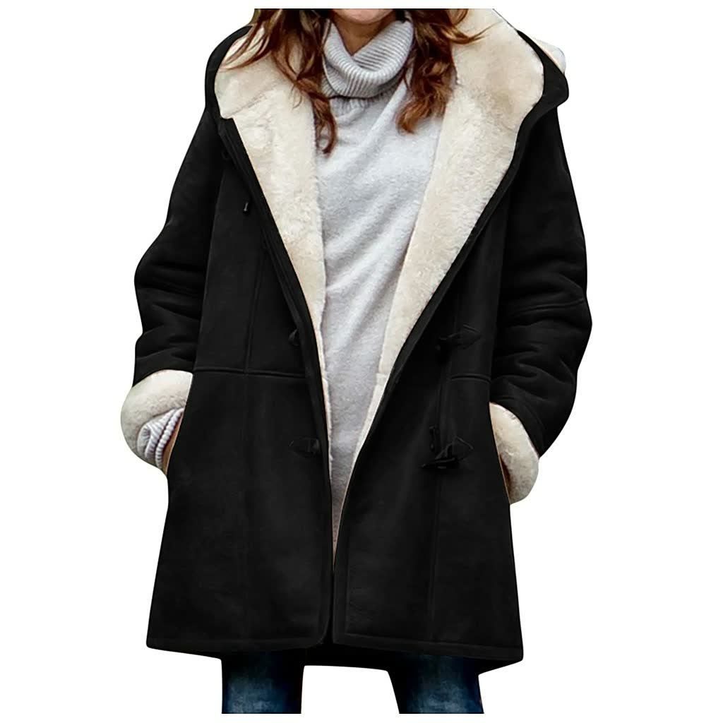 Ivy | Womens Hooded Faux Fur Lined Suede Toggle Coat