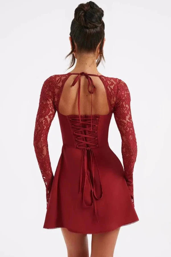 Ivy | Womens Lace Long Sleeve Mini Party Dress