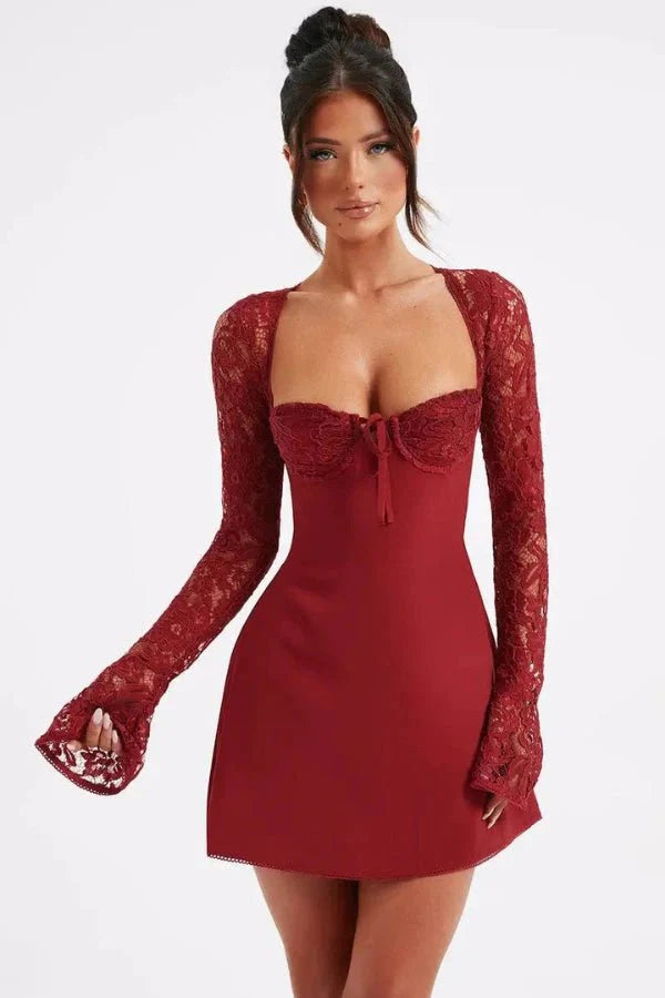Ivy | Womens Lace Long Sleeve Mini Party Dress
